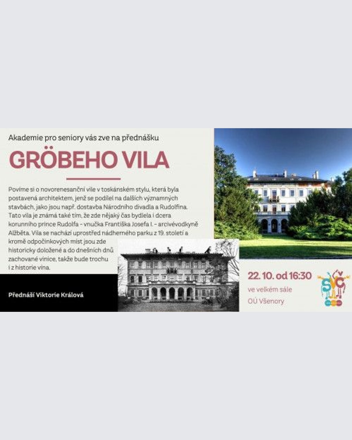 Úvodní obrázek aktuality Akademie pro seniory - Gröbeho vila
