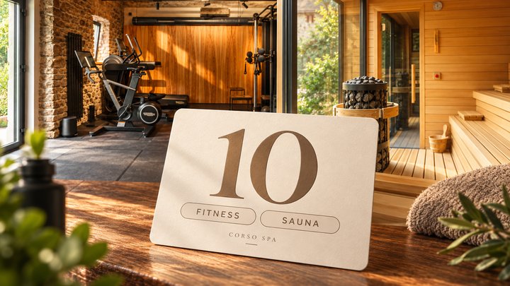 Předplacená karta Fitness a sauna 10× s fotografiemi obou prostor Corso.